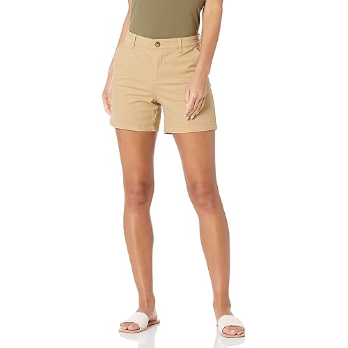 Amazon Essentials Women's Mid-Rise Slim-Fit 5 Inch Inseam Khaki Short (Available in Straight and Curvy Fits)