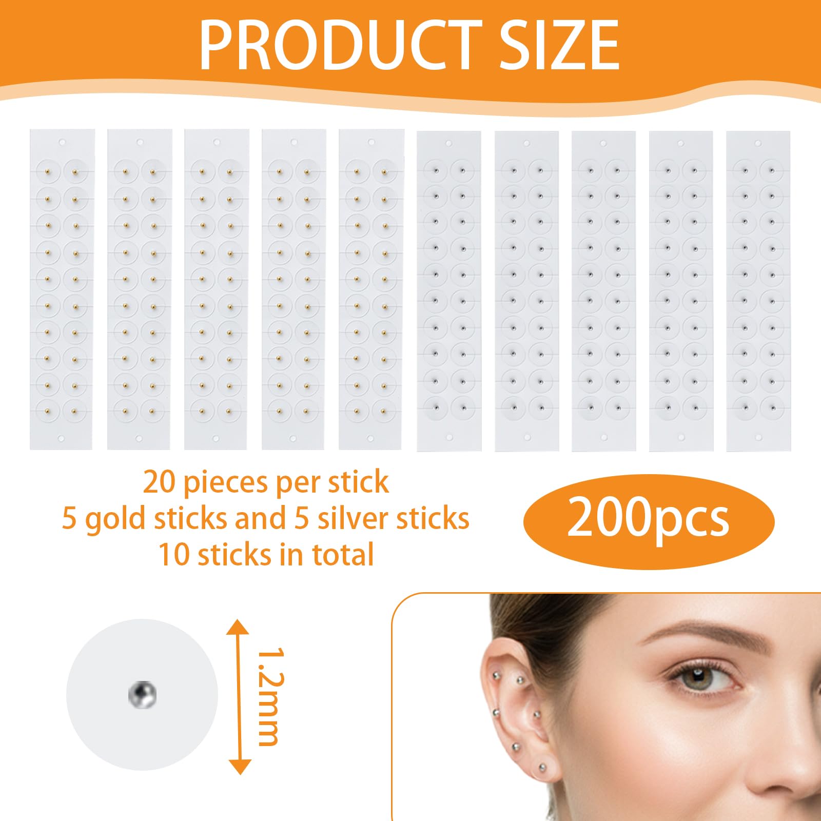 200 PCS Semi Dell'orecchio Agopuntura Auricolare Cerotti Monouso per Digitopressione Auricolare Adatto per Massaggi Di Digitopressione per Alleviare Lo Stress Terapia Multifunzionale（ Oro+Argento）