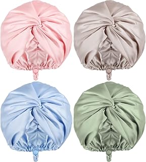 4 Pcs Silk Satin Bonnet for Sleeping Double Layer Hair Wrap Night Sleep Cap Turban for Women Gift Long Curly Straight Hair(Light Color)
