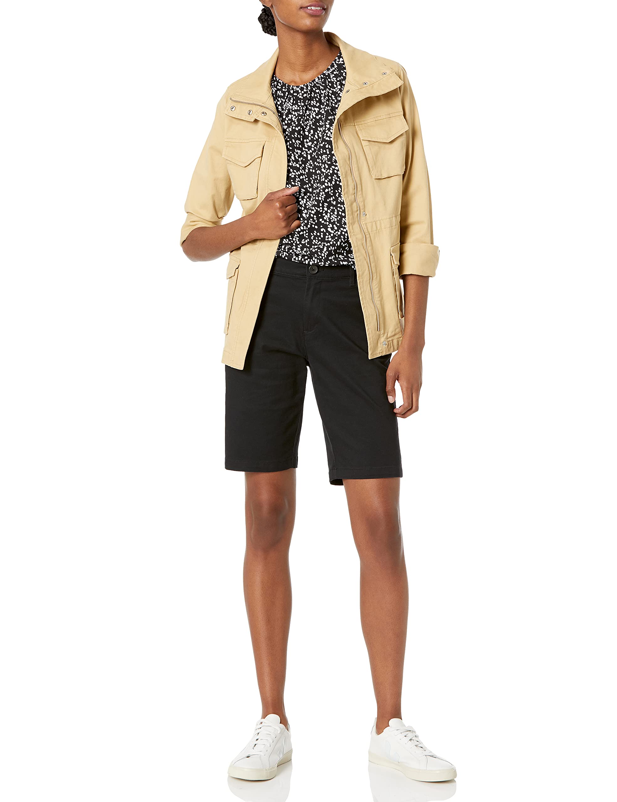 Amazon Essentials Damen Khakifarbene Bermudashorts mit mittlerer Leibhöhe und 25cm Beininnenlänge