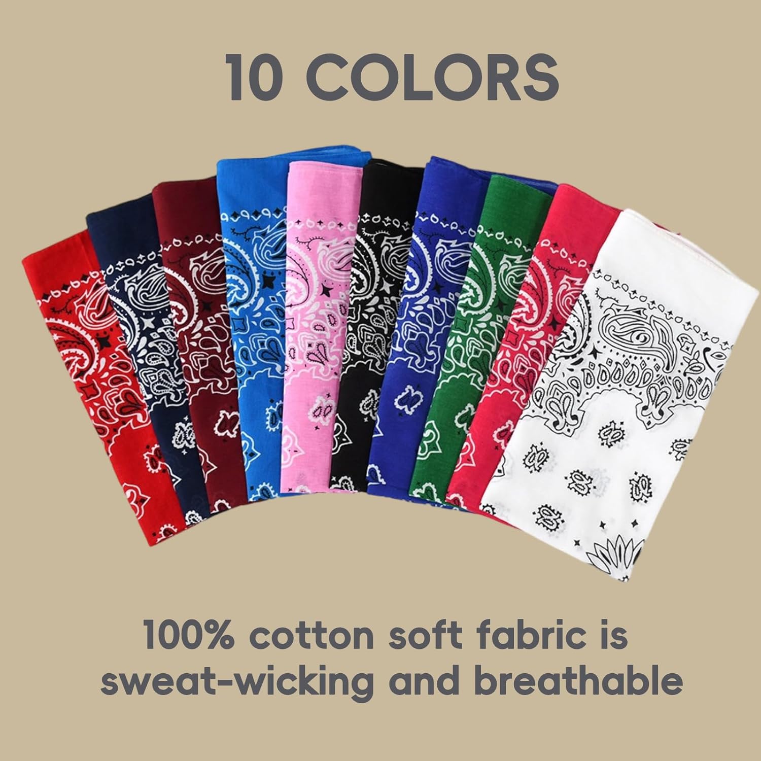 10PCS Mixed Color Paisley 22X22 Inchs Denim Bandana Set - Unisex, 100% Cotton Square Bandanas for Men & Women - Image 2