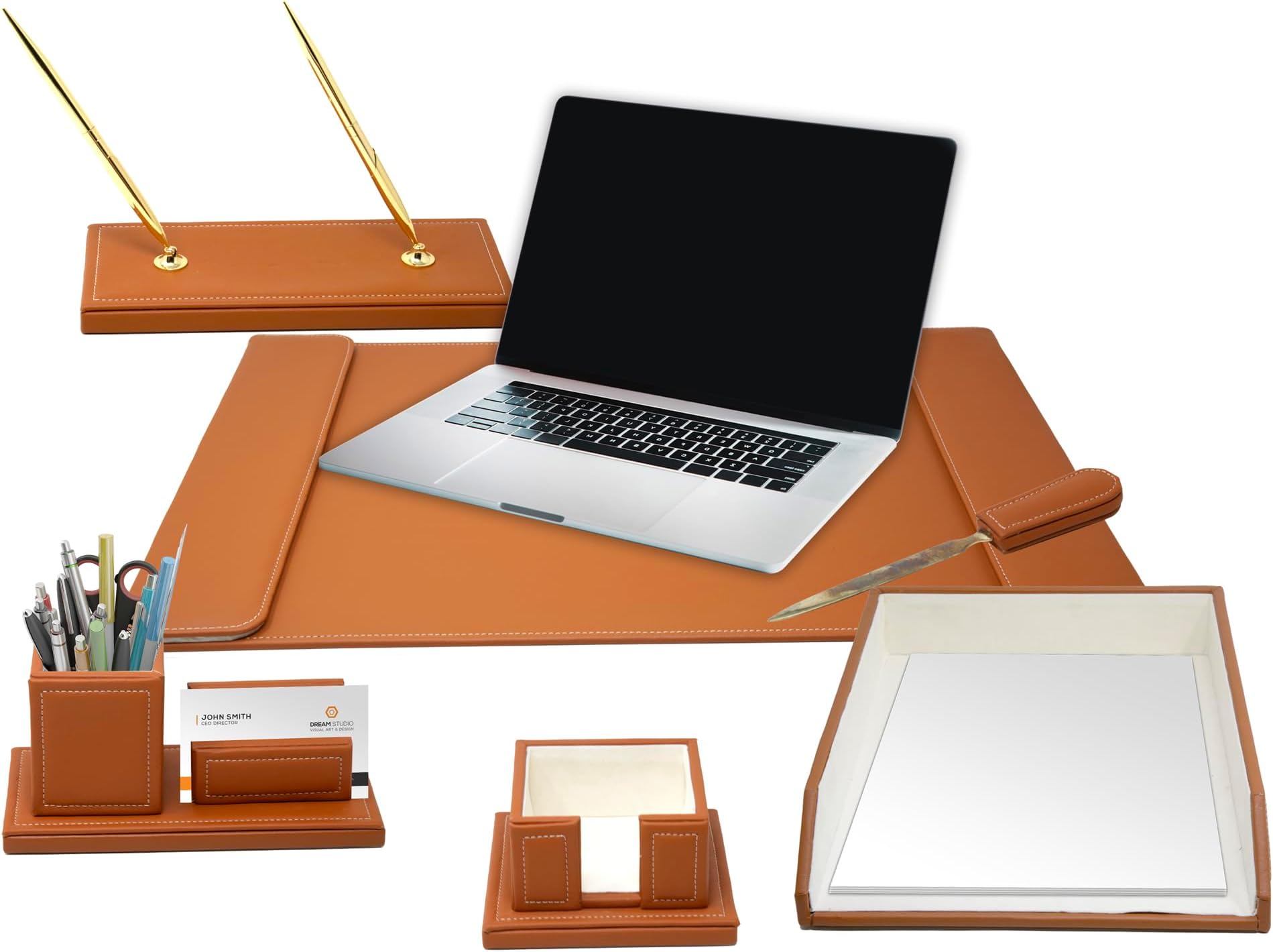 6 Piece Genuine Leather Desk Organizer Set