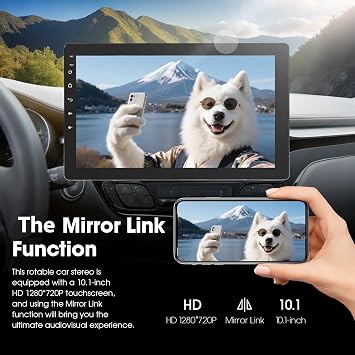 Haudio 360° Rotable Car Radio, 1 Din Bluetooth Stereo with Wireless Carplay & Android Auto, 10.1 Inch IPS Screen Car Play with 140° Rear Camera, GPS, Mirror Link, Voice Control RDS/FM/AM Radio 2+32G