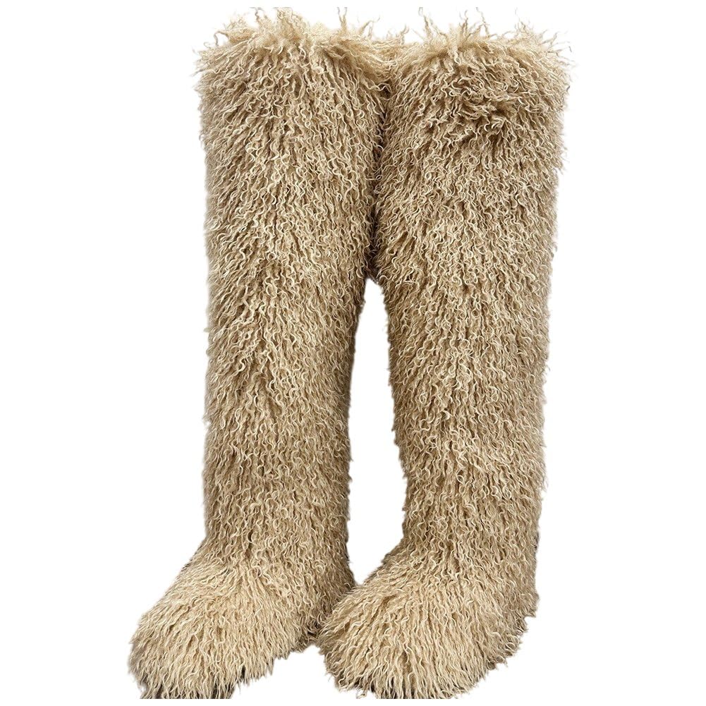 Bottes hautes en fausse fourrure pour femmes d'hiver