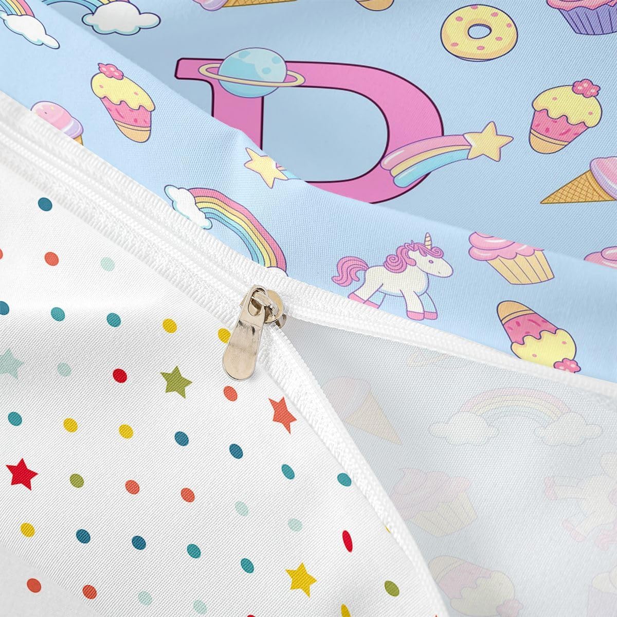 Feelyou Cute Unicorn Duvet Cover Toddler Size Personalized Initial P Bedding Set Breathable Soft Rainbow Ice Cream Comforter Cover 2Pcs Bedroom Decor No Comforter Microfiber Zipper Closure
