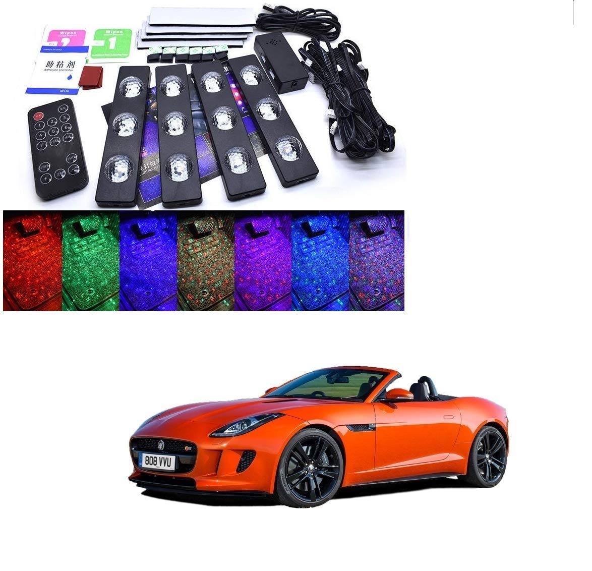 Kozdiko The Starlights of Car with RemoteSeat Bottom,7 Colors Lights,Breathing,Voice Ctrl,Create a Different Landscape in The Car with RemoteFor Jaguar F-Type