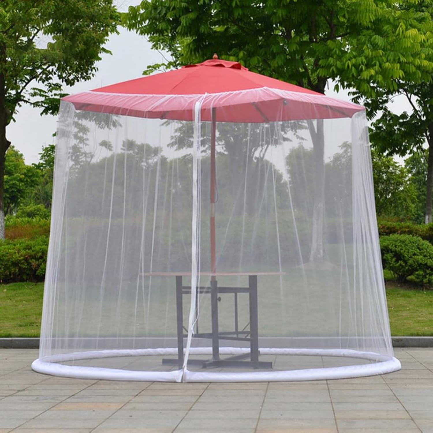Courtyard Umbrella Mosquito Net, Canopy Umbrella Net with Zipper Opening for Outdoor Market Table (White)