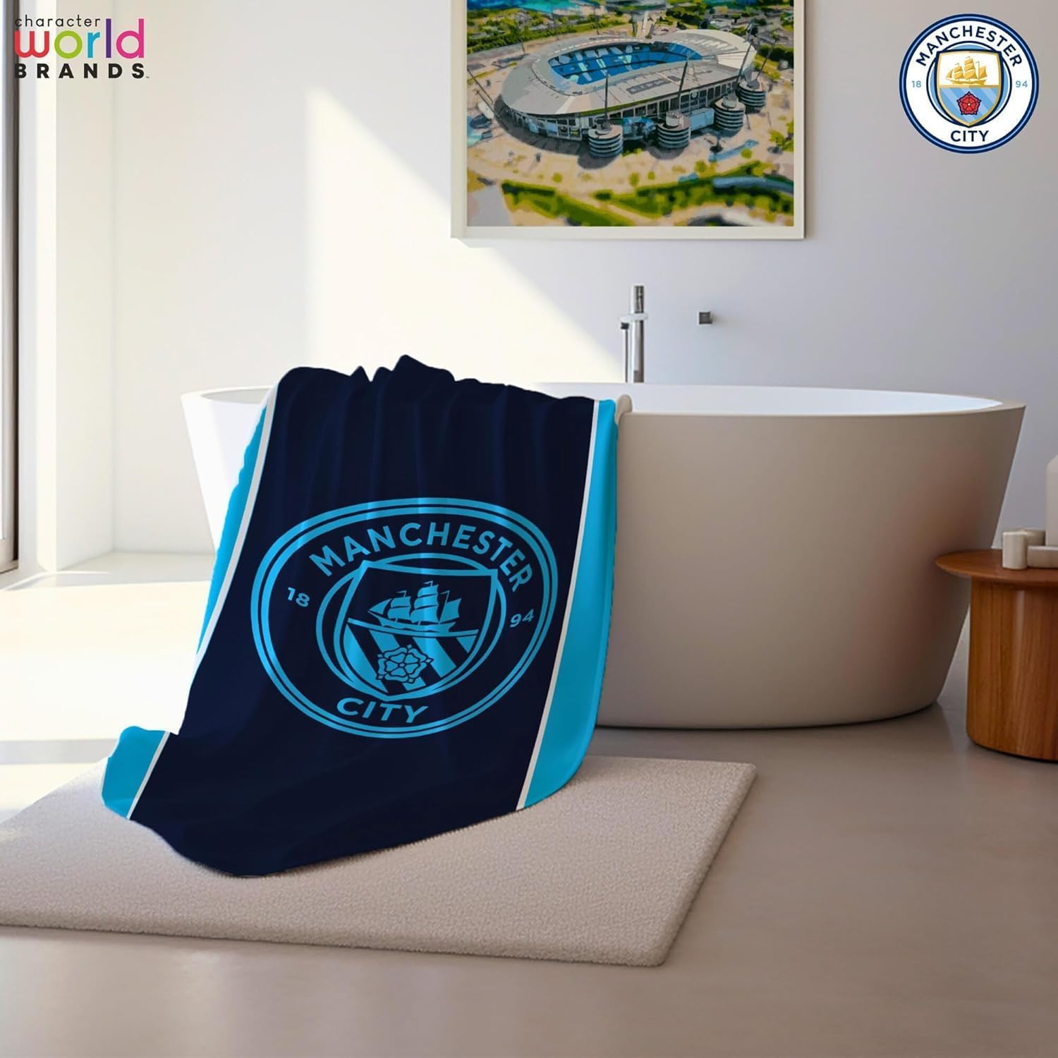 Character World Manchester City FC Official Towel | Super Soft Feel, Badge Soccer Club Design | Perfect The Home, Bath, Beach & Swimming Pool | One Size 30 x 60 Inches
