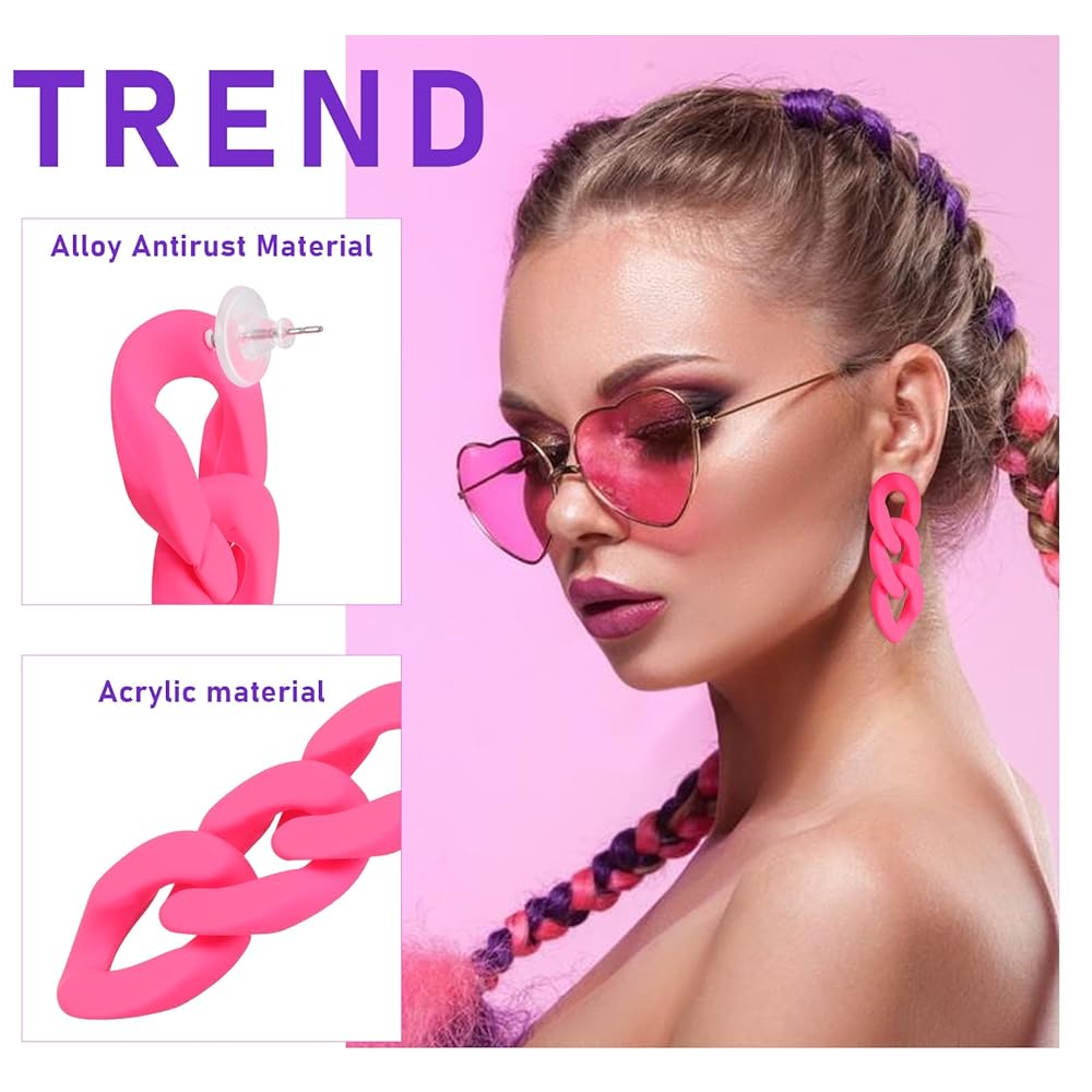 Orecchini A Fulmine Neon Rosa Fucsia - Stile Anni 80 - Per Discoteca E Costumi - Foto 10