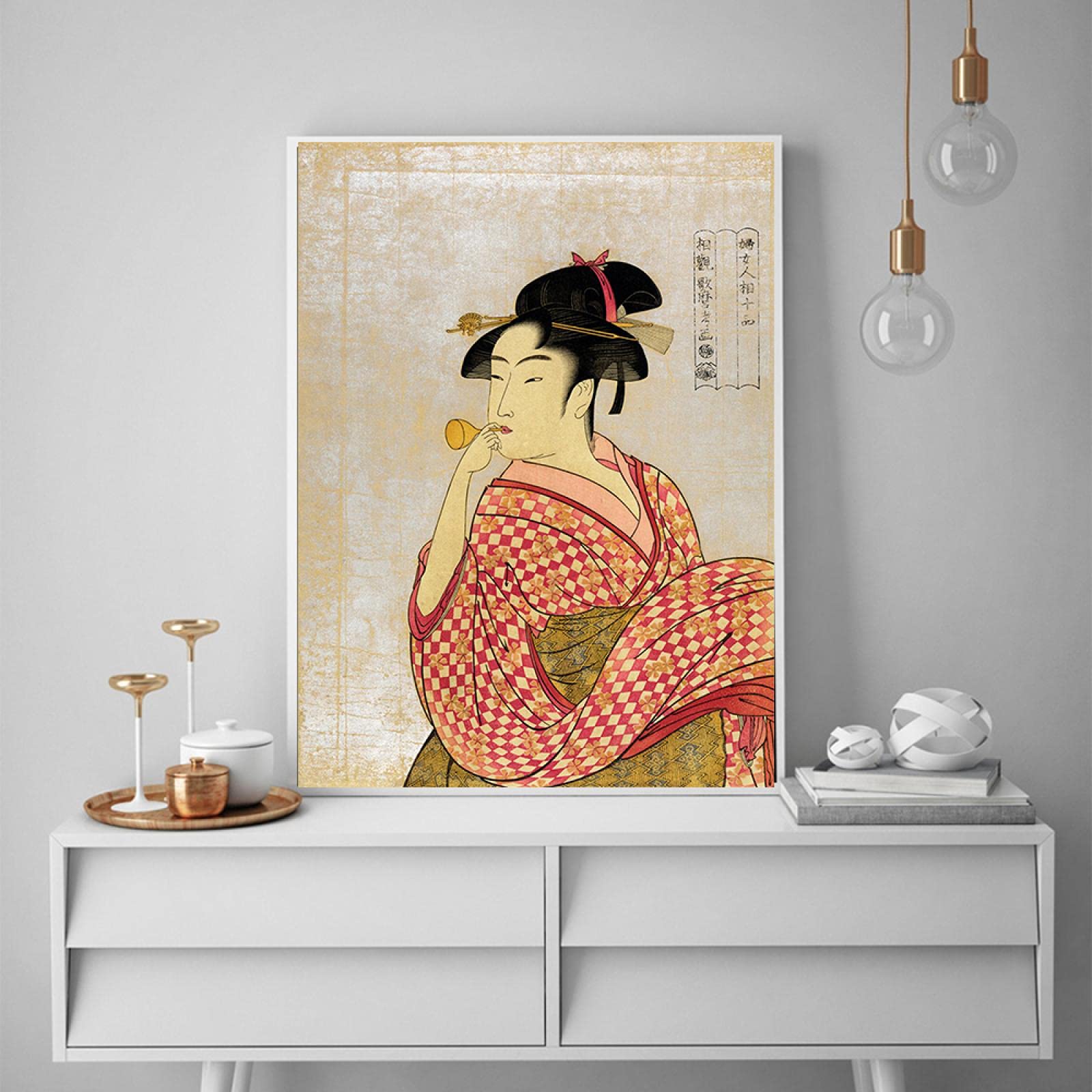 Amazon.co.jp: ポッピンを吹く日本の女神降臨アートポスター着物女性