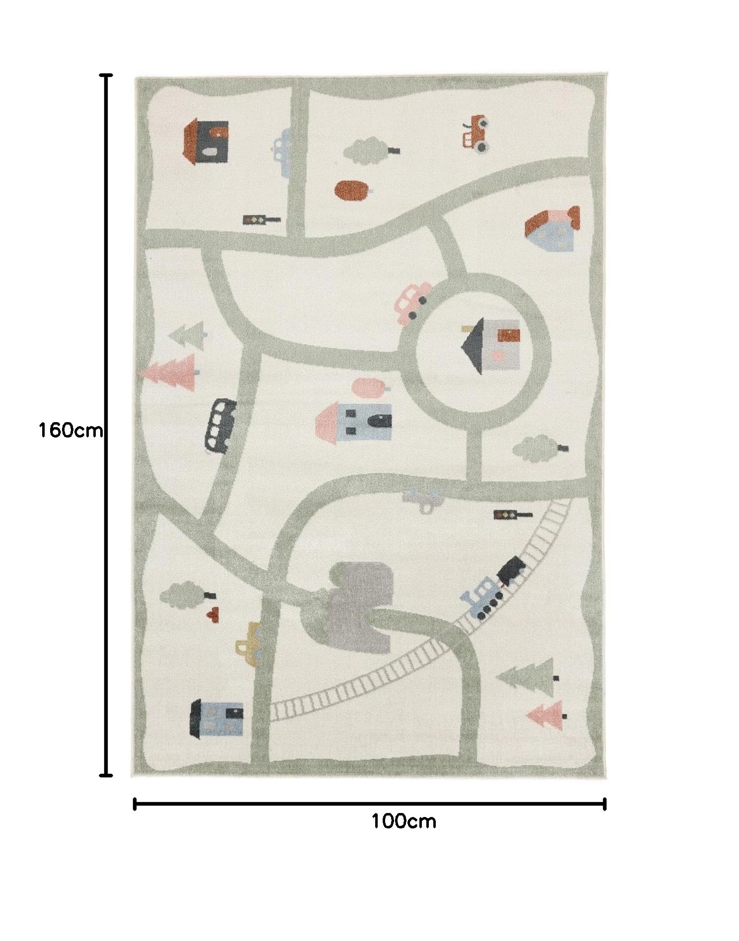 RugVista Road Map Alfombra Infantil, 100 x 160 cm, Blanco/Multi | Modernas, Niños, Rectangular, Pelo corto, Lavado a máquina, Oeko-Tex 100, Sin productos químicos peligrosos, Cuarto del bebé