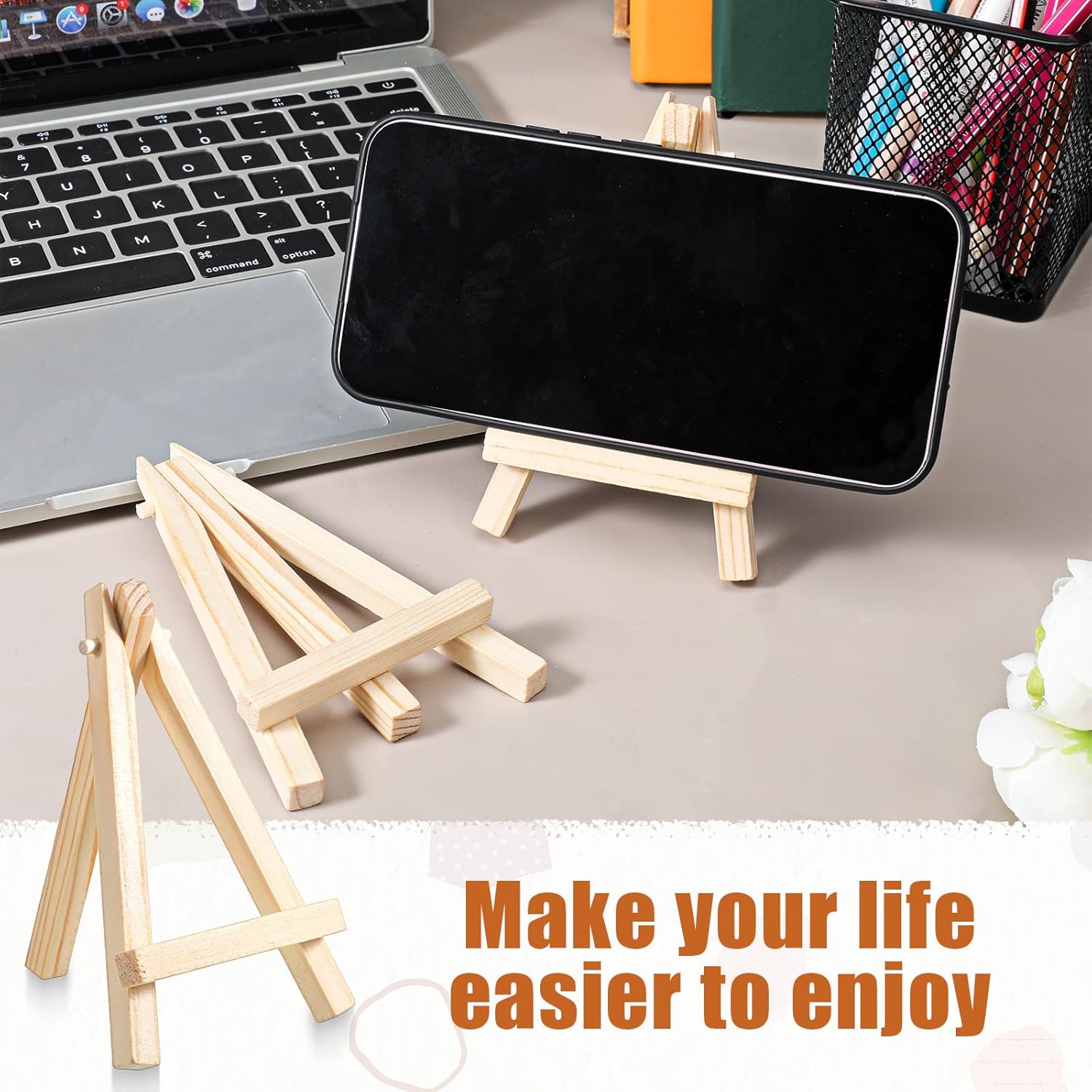 100 Pack 5 Inch Mini Wood Easel Stand, Small Wooden Canvas Easels Display Portable Tripod Holder Stand for Picture Sign Displaying Small Business Cards Artist Phone Wedding