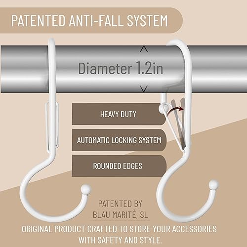 Miniatura 88 de Paquete de 10 ganchos de metal en forma de S para colgar, gancho resistente en forma de S con hebilla de seguridad, se adapta a barras de hasta 0.6