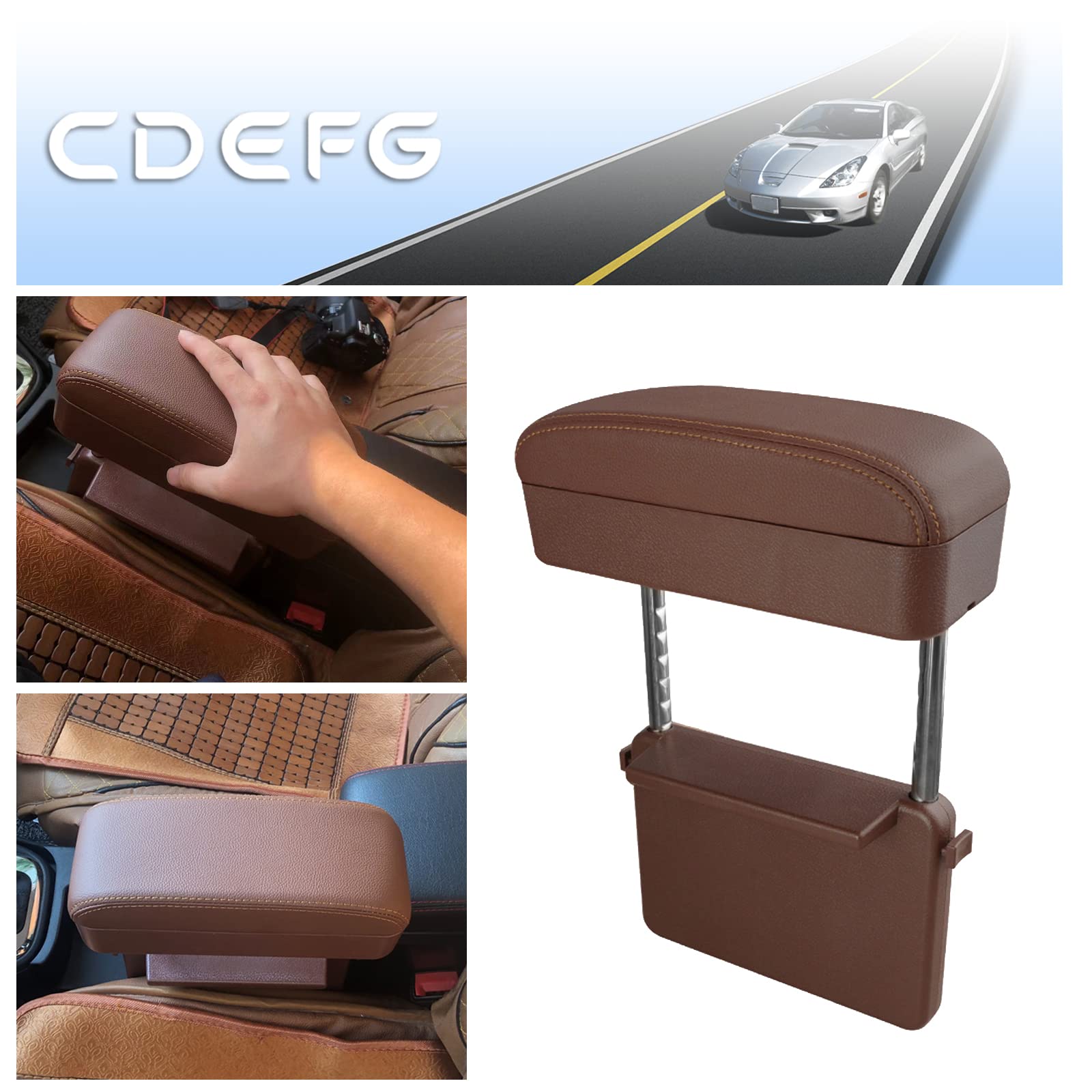 CDEFG Armrest Support Elbow Rest Pad Armrest Extender, Console Storage Organizer, Adjustable Height Comfort Arm Rest Pads, Universal Fit for Most Car Models (Brown)