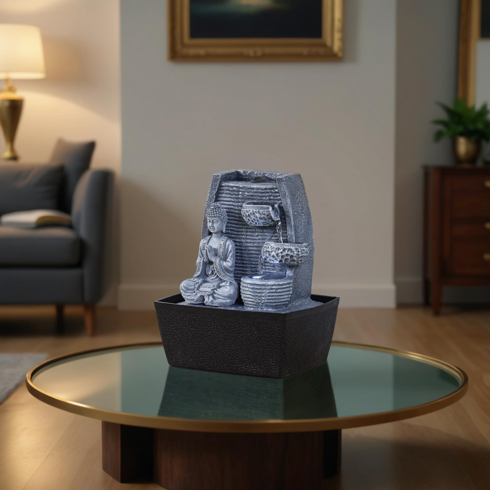 Zen Luz de la Pared Interior Fuente de Meditación de Buda de Piedra Gris/Negro de 20 x 15 x 24 cm