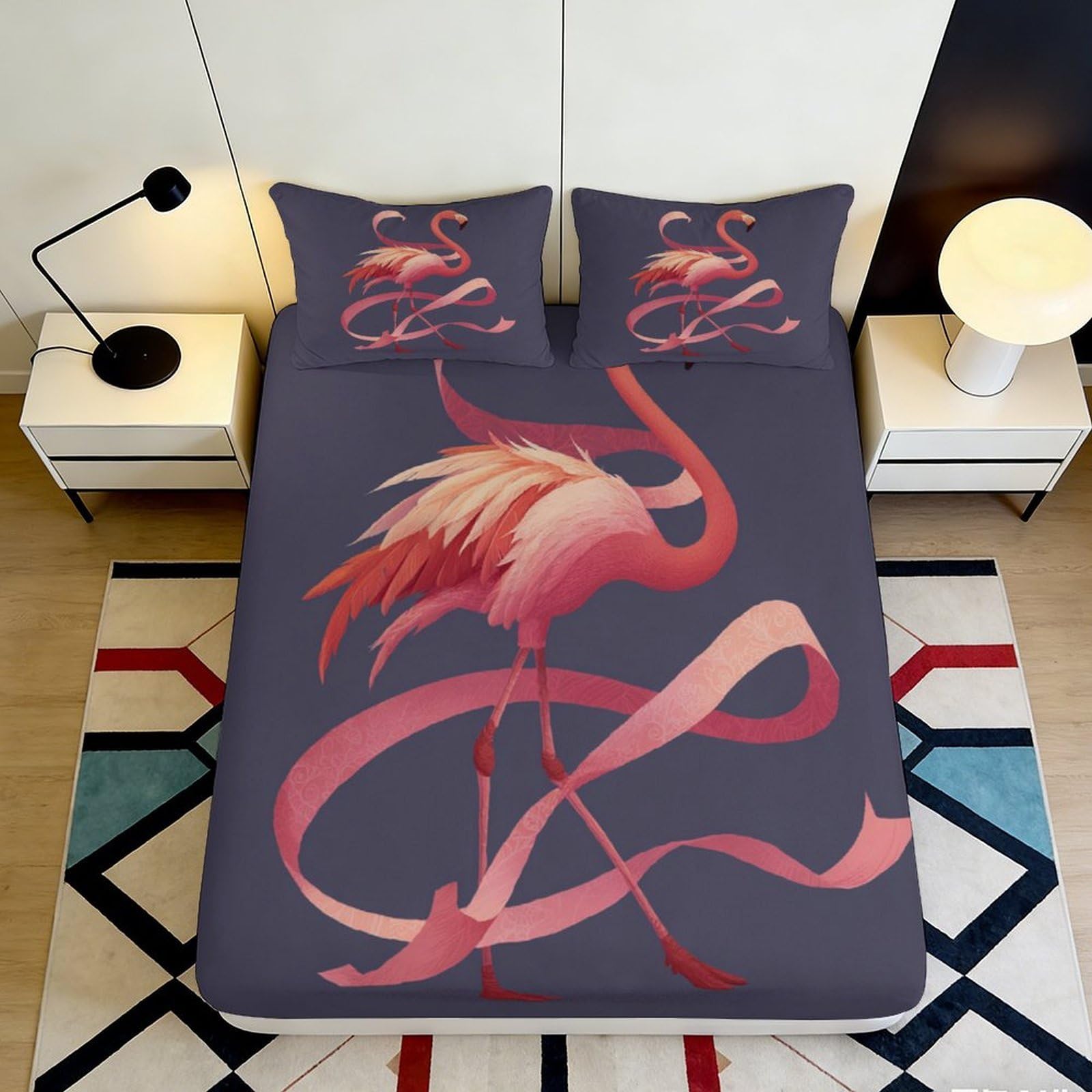Pnayamiorkfel Style-10 3D Printed Flamingo Ribbon Fitted Sheet Microfiber Anti-Slip Bedroom Decor Mattress Cover For Home Guest Room 90X200x25cm