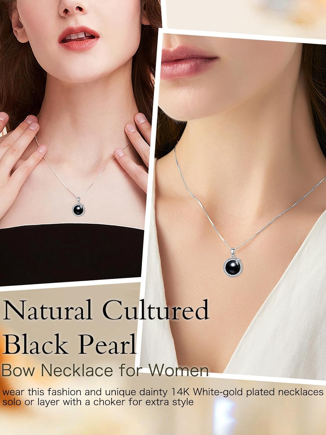 Valentine's Day gift for Women Black Pearl Necklace for Lover Sterling Silver Infinity/Clover/Swan Black Pearl Pendant Necklace Anniversary Jewelry Birthday Gifts for Women Wife Mother Grandma Her - Image 3
