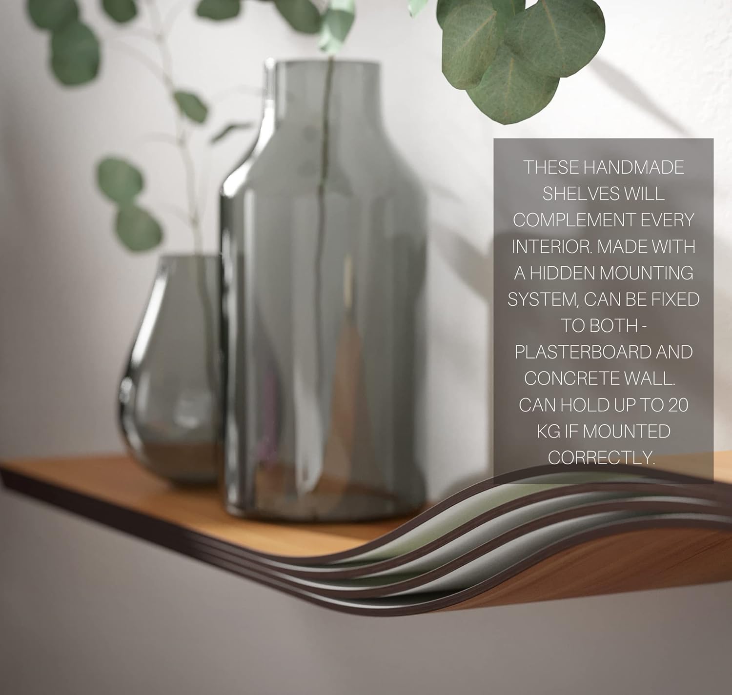 EWART WOODS Wooden Floating Wall Mount Shelf, 36 inch Wide, Unique Design Hanging Bookshelves Made of Natural Walnut Wood, Curved Design Shelves for Living Room, Office