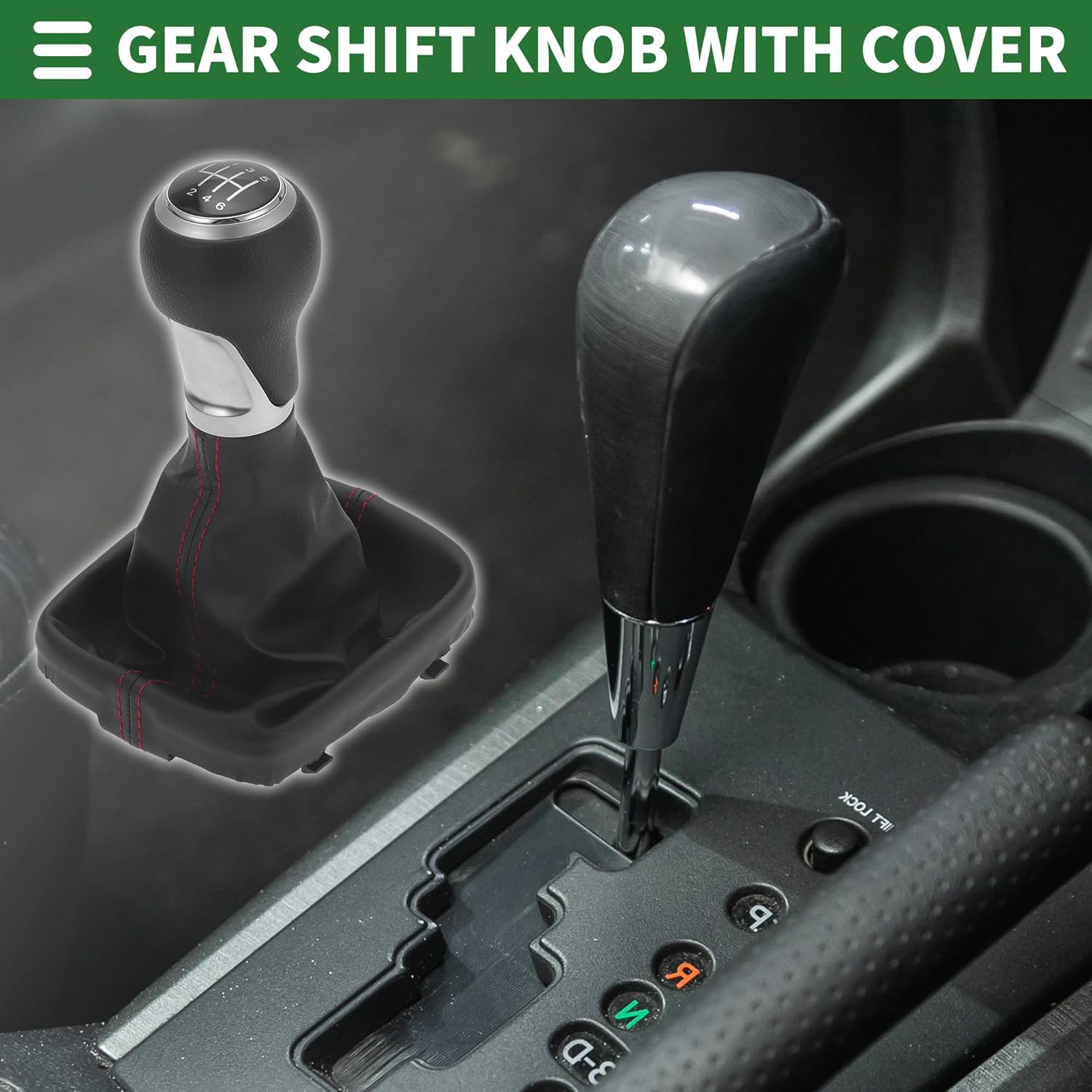 Motoforti 6 Speed Manual Gear Shifte Knob with Cover, Gearbox Stick Shifter Lever Knob, for Audi A3 8P 03-13, Plastic Faux Leather, Matte Silver Tone Red Black