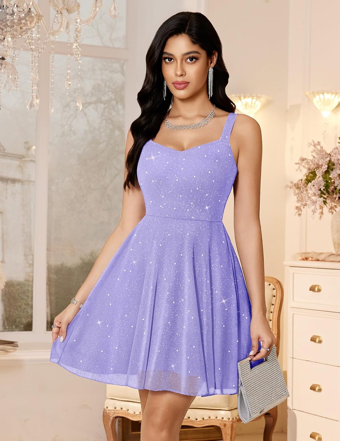 Meetjen Women's Short Prom Dress 2026 Summer Sparkly Sequin A Line Sleeveless V Neck Mini Cocktail Party Dresses - Image 3