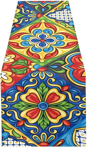 Miniatura 2 de Camino de mesa mexicano Talavera con estampado de doble cara para eventos de catering, cenas, bodas, vacaciones de primavera, fiestas en interiores