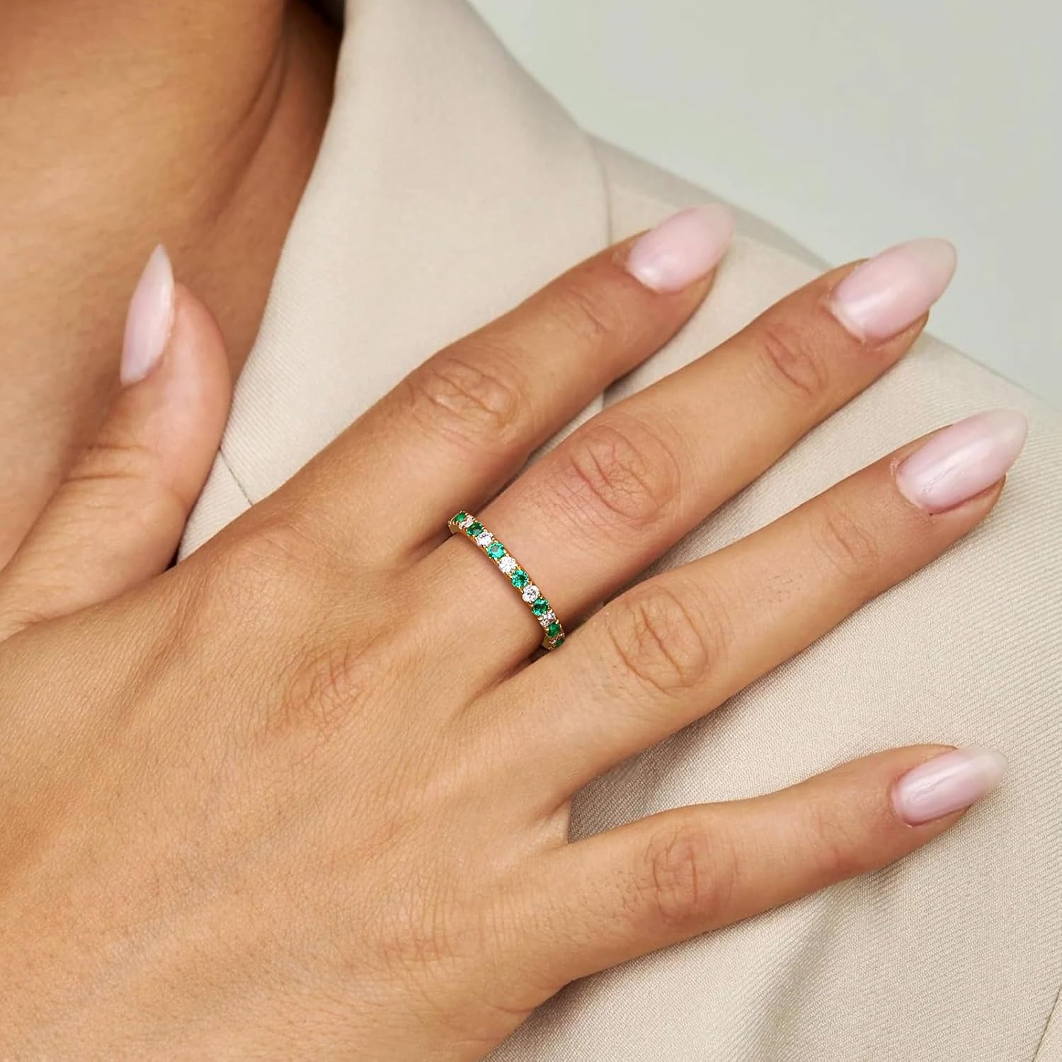 Full Eternity Band 2.4mm Wide Sterling Silver or Gold Color Stackable Birthstone and CZ Anniversary Bands Wedding Ring for Men Women, Comfort fit and Hypoallergenic