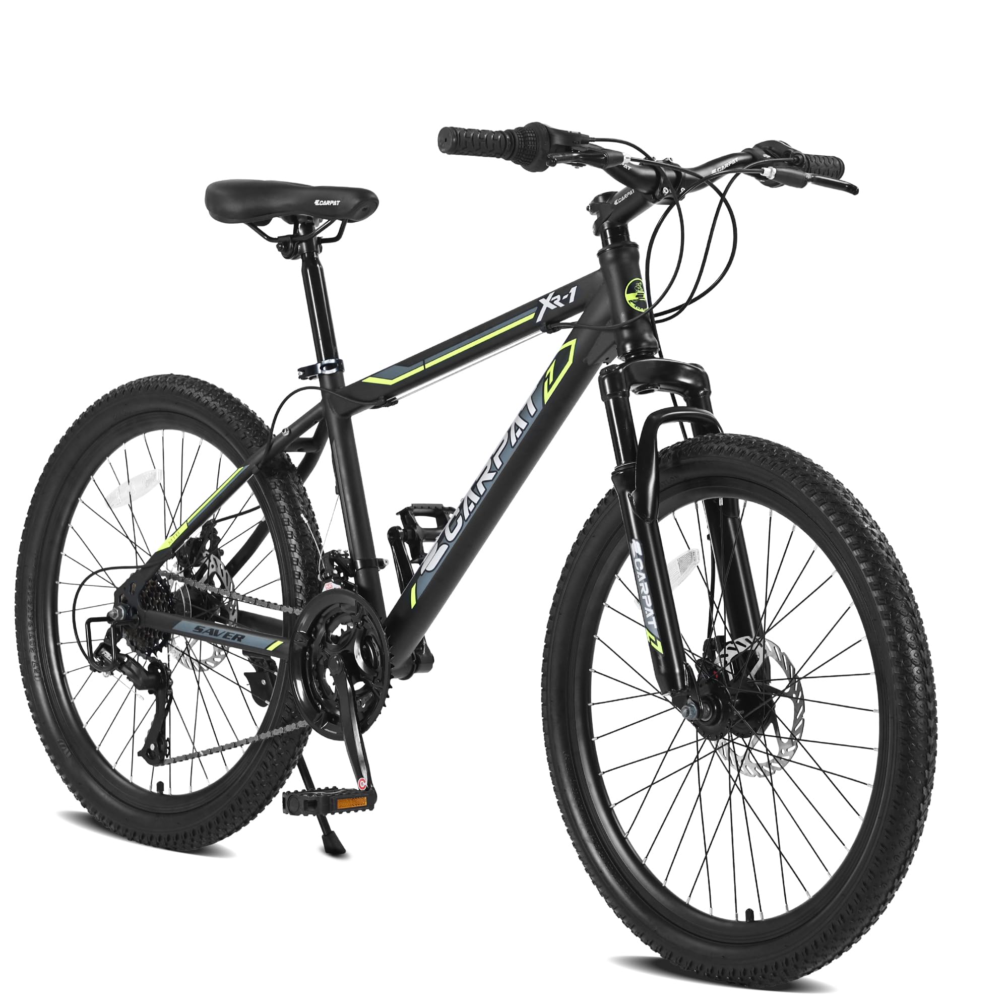 24 Inch Bicycle for Boys and Girls, Steel Frame Mountain Bike with Shimano 21-Speed Gears, Dual Disc Brakes and Front Suspension