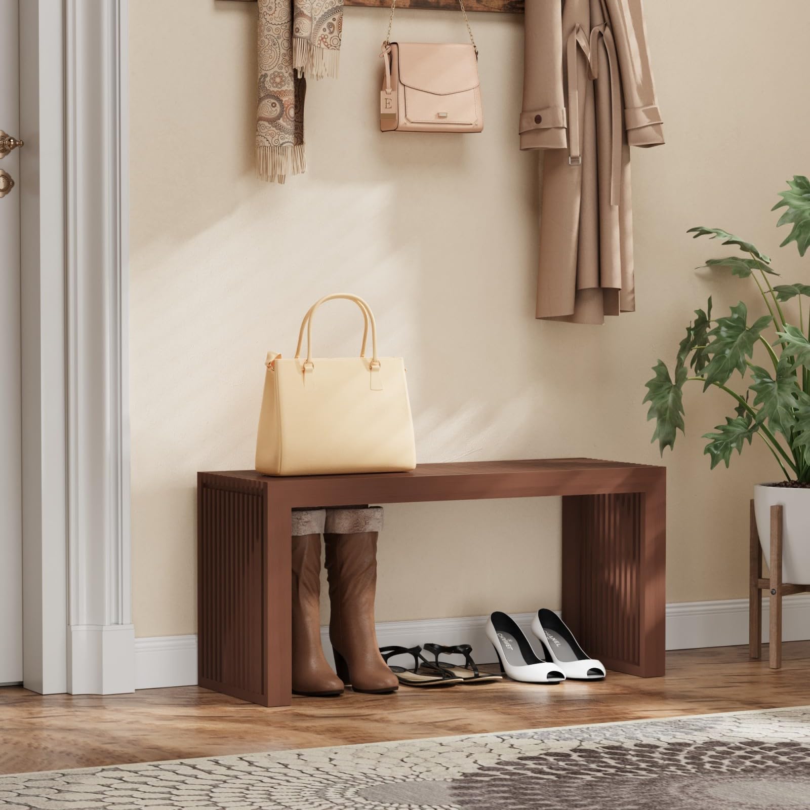 APRTAT Bamboo Dining Bench 35 Inch Indoor Wooden Shoe Benches for Entryway | Entryway Shoe Rack Bench.,Solid Bamboo Benches,for Living Room, Hallway, Bedroom, Bathroom,Easy Assemble,Slatted Design,