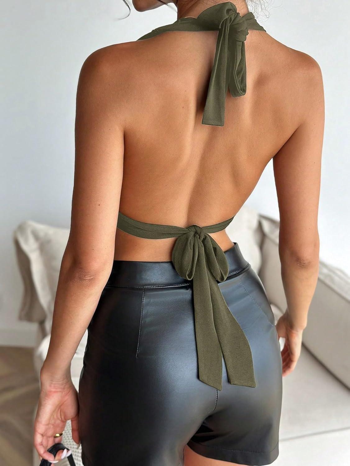 QJQ Women's Sexy Backless Open Back Tops Halter Deep V Neck Sleeveless Vest Tank Tops Going Out Party Clubwear - Image 2