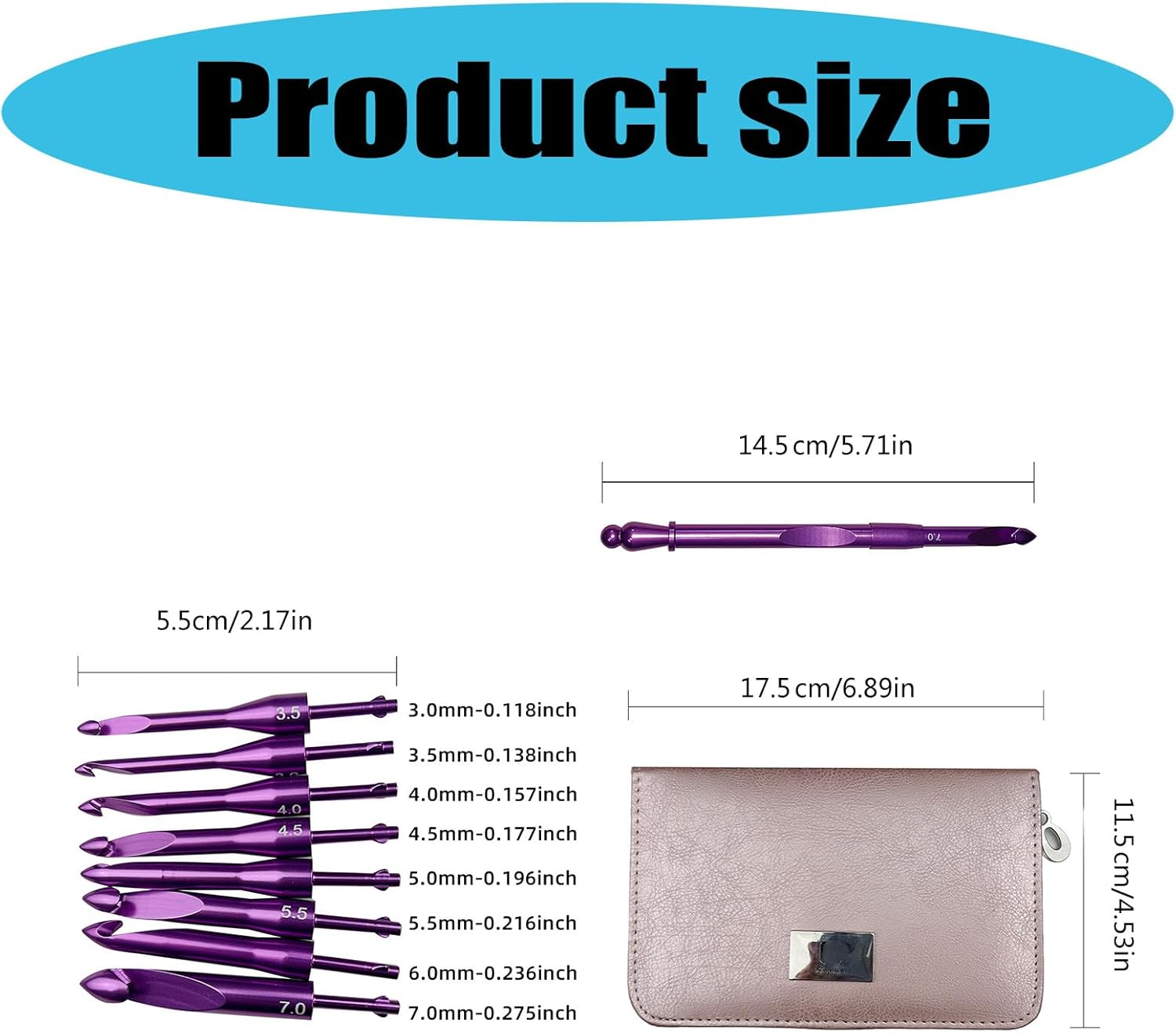 Nazada Crochet Hooks Set,Aluminum Crochet Hook with 8 Different Size Interchangeable Knitting Needle,3.0mm-7.0mm,for Beginners and Experienced