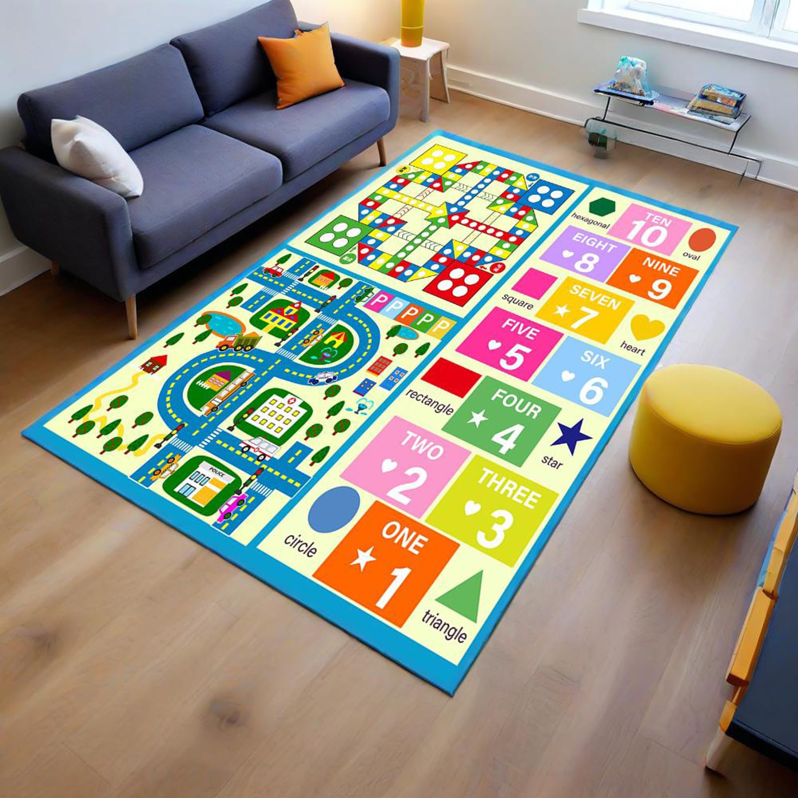 Kids Non Slip hopscotch Rugs?Educational Learning Numbers Shapes Carpet?Toddler Crawling Game Activity Play Mats?Nursery Playroom Exercise Tent Area Rugs 2.6x3.9ft /32×47in