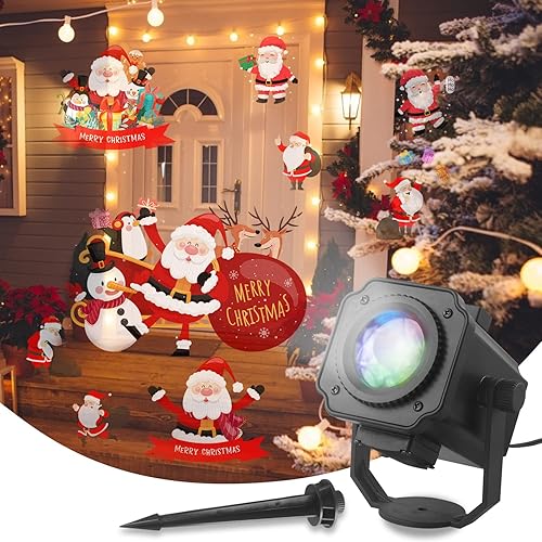Dr. Prepare - Proyector de luces navideñas para exteriores, proyector de luces de Navidad con 12 patrones y estaca para el suelo, decoraciones