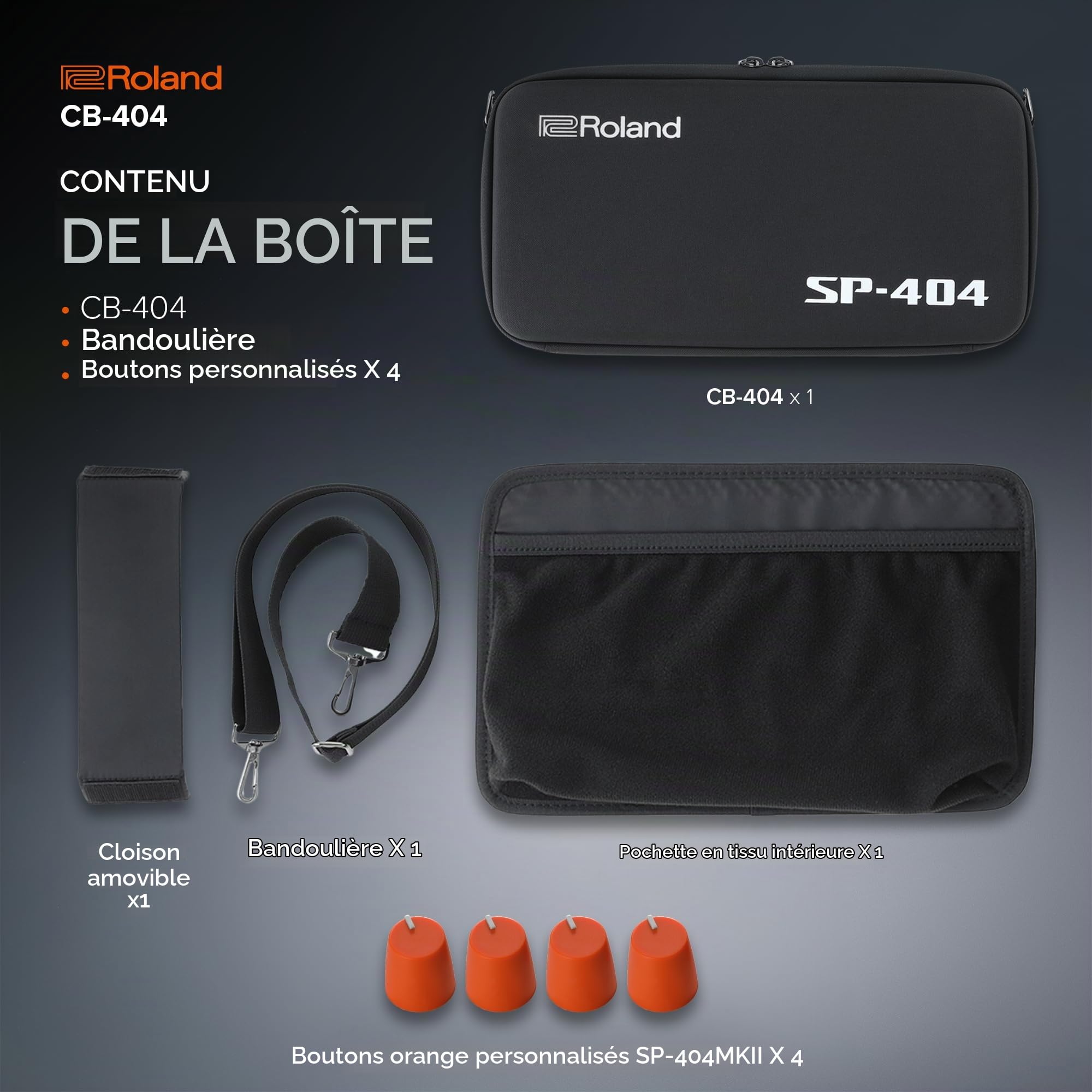 Étui de transport CB-404 Roland | Étui de transport officiel dédié aux échantillonneurs SP-404MKII, SP-404A, SP-404SX & SP-404 | Des boutons de personnalisation orange exclusifs | Léger et robuste