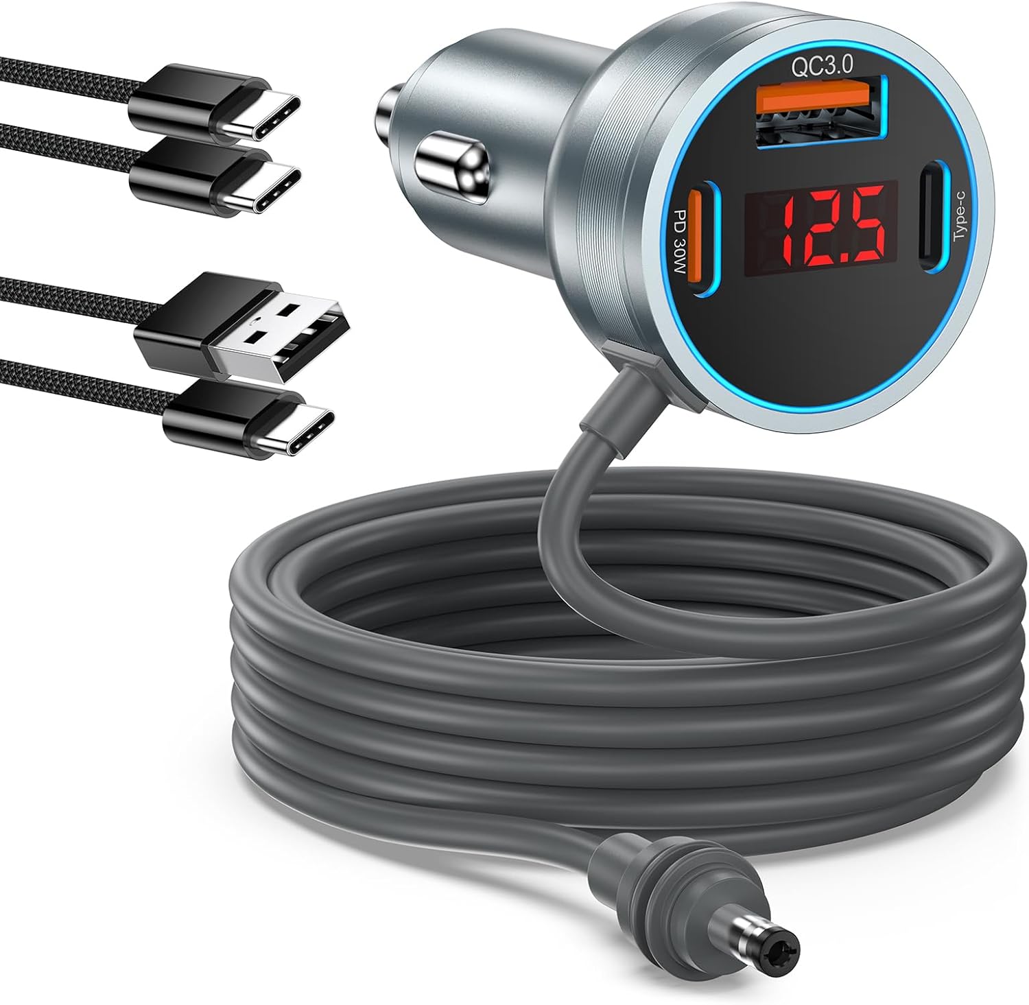 Starlink Mini Cable 10ft,4-in-1 Starlink Mini Car Charger DC Power Cable,12V-24V Cigarette Lighter Adapter with Display for Starlink Accessories,PD 30W+QC 18W+Type C 15W Car Power Supply