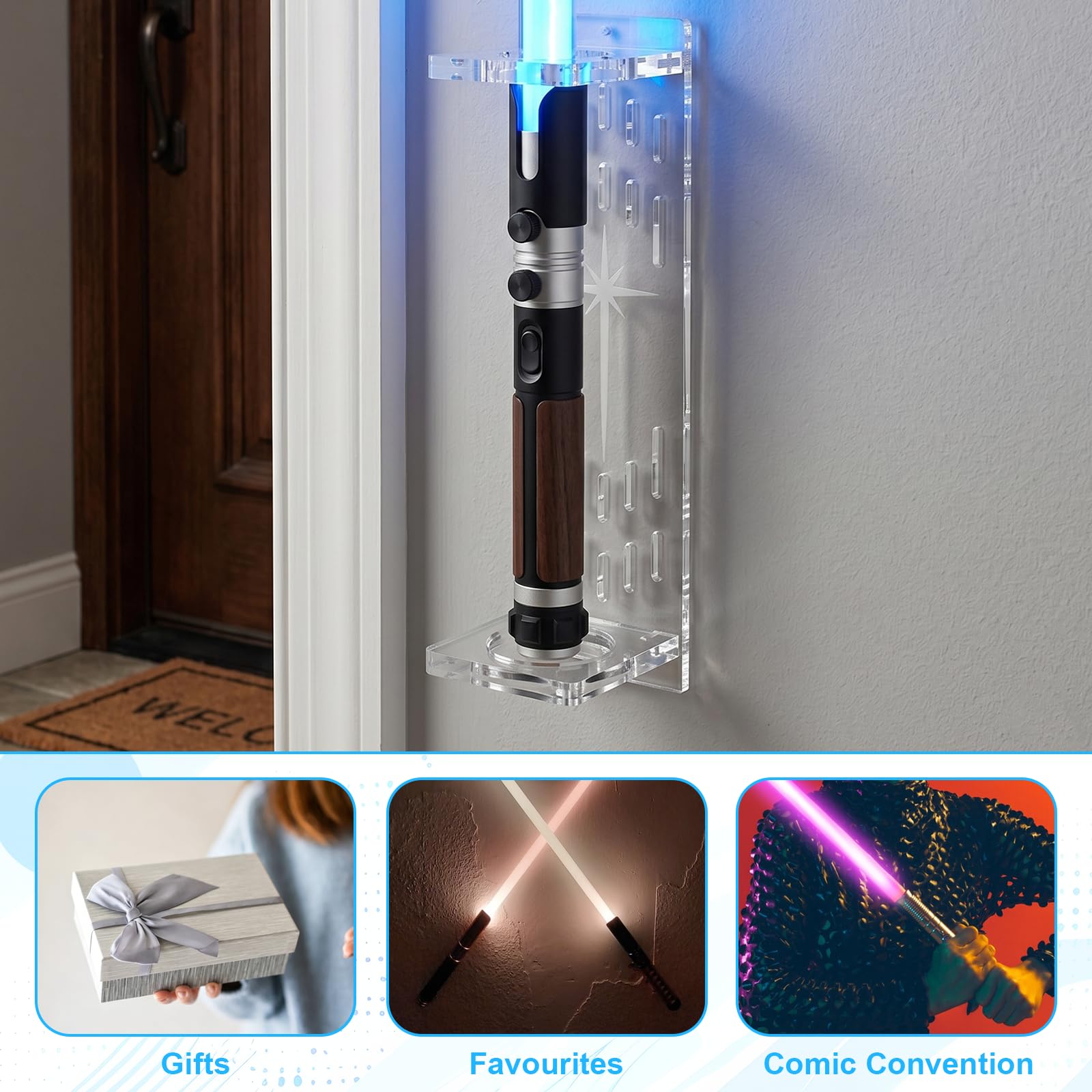 Lichtschwert Wandhalterung Acrylmaterial, Schwertständer für Lichtschwert Wandmontierte Schwertständer, Vertikale Schwerthalter Wand für Die Meisten Lichtschwert Displays Geschenk