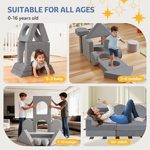 Miniatura 5 de Sofá modular de juego para niños, 22 piezas, más de 1000 muebles creativos de sala de juegos para niños, sofá infantil, espuma convertible y cojín