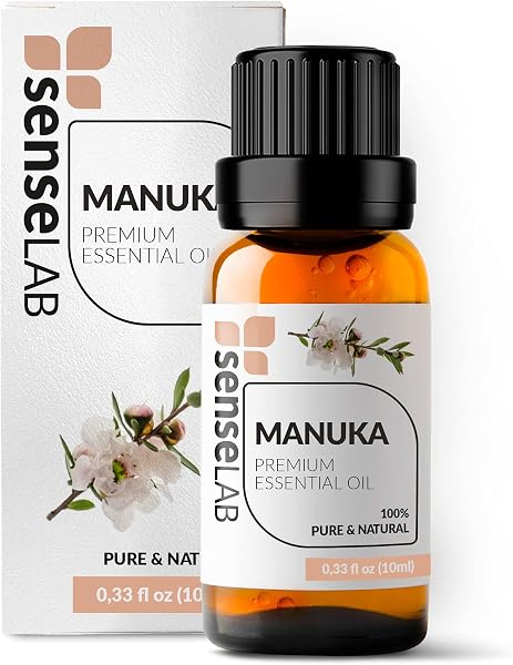 SenseLAB Manuka Olejek eteryczny, 100% czysty ekstrakt, olejek manuka, terapeutyczny, do dyfuzora i nawilżacza, olejek do gładkiej skóry i paznokci, 10 ml