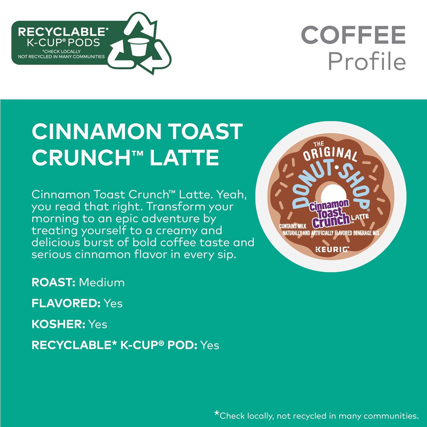 The Original Donut Shop Cinnamon Toast Crunch One-Step Latte, Keurig Single Serve K-Cup Pods, 20 Count