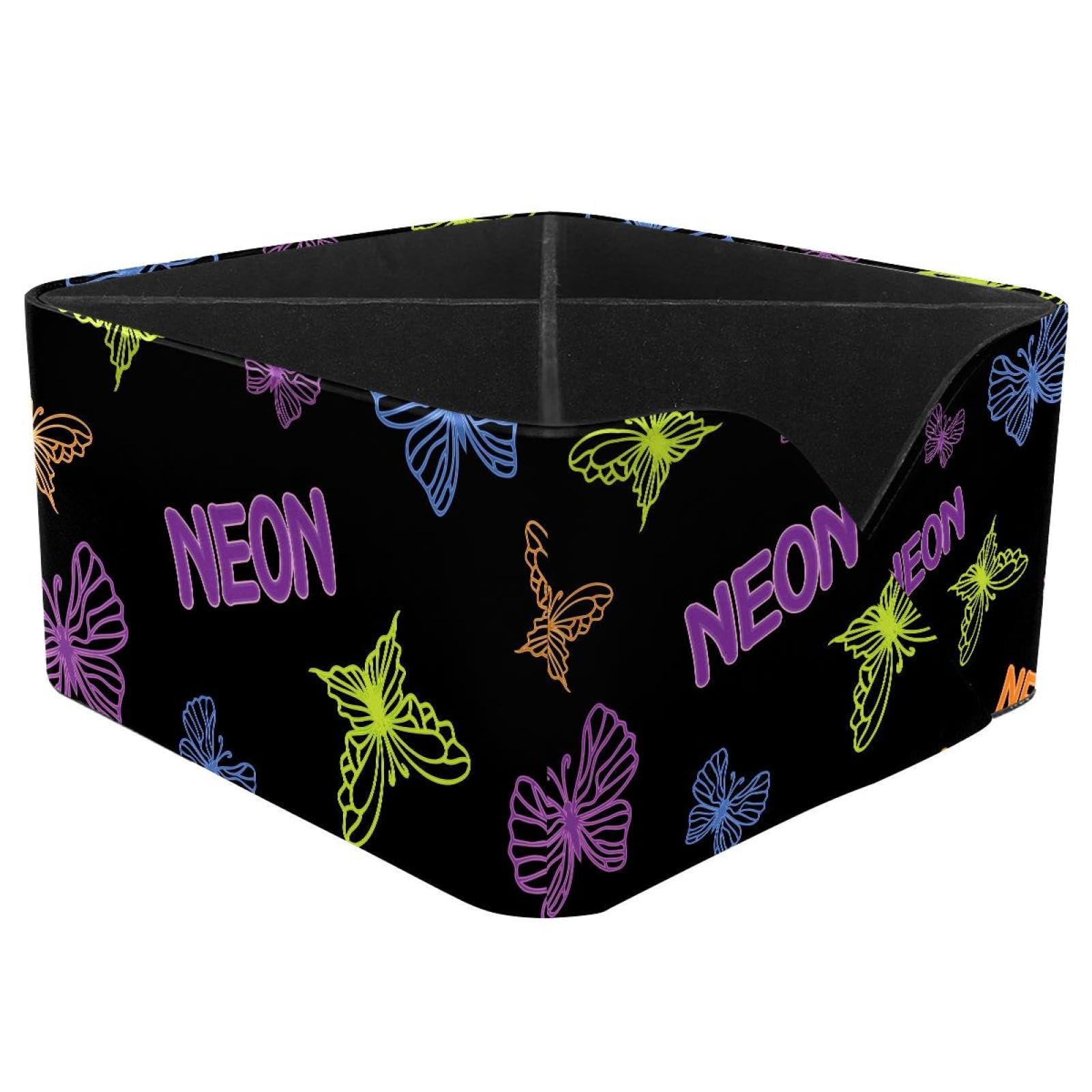 KengjuTesu Colorful Butterfly Neon Pattern Desktop Organizer Pen Holder, Rectangular Pencil Cup for Office, Study and Makeup Stations