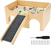 Casa de madeira de porquinho da índia com escadas, esconderijo de porquinho da índia com rampa e cama de pelúcia, habitat de casa de animais pequenos para ratos, hamster, ouriço se esconder e brincar