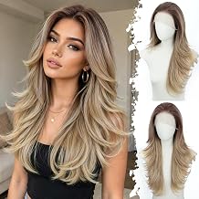 XIXIBI Brown to Blonde Lace Front Wig,13X4,Long Blond Layered for Women