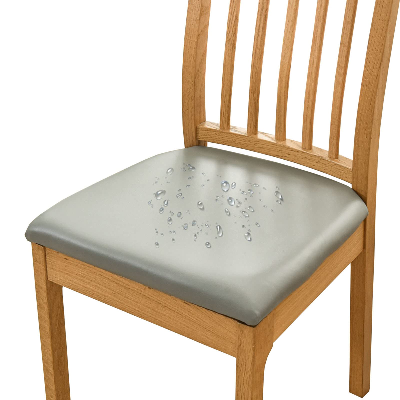 JHLD PU Chair Seat Covers, Waterproof Dining Chair Seat Covers Stretch Dining Room Chair Seat Covers Soft Seat Covers for Dining Room Chairs Non Slip for Living Room Pets-Grey-Set of 2