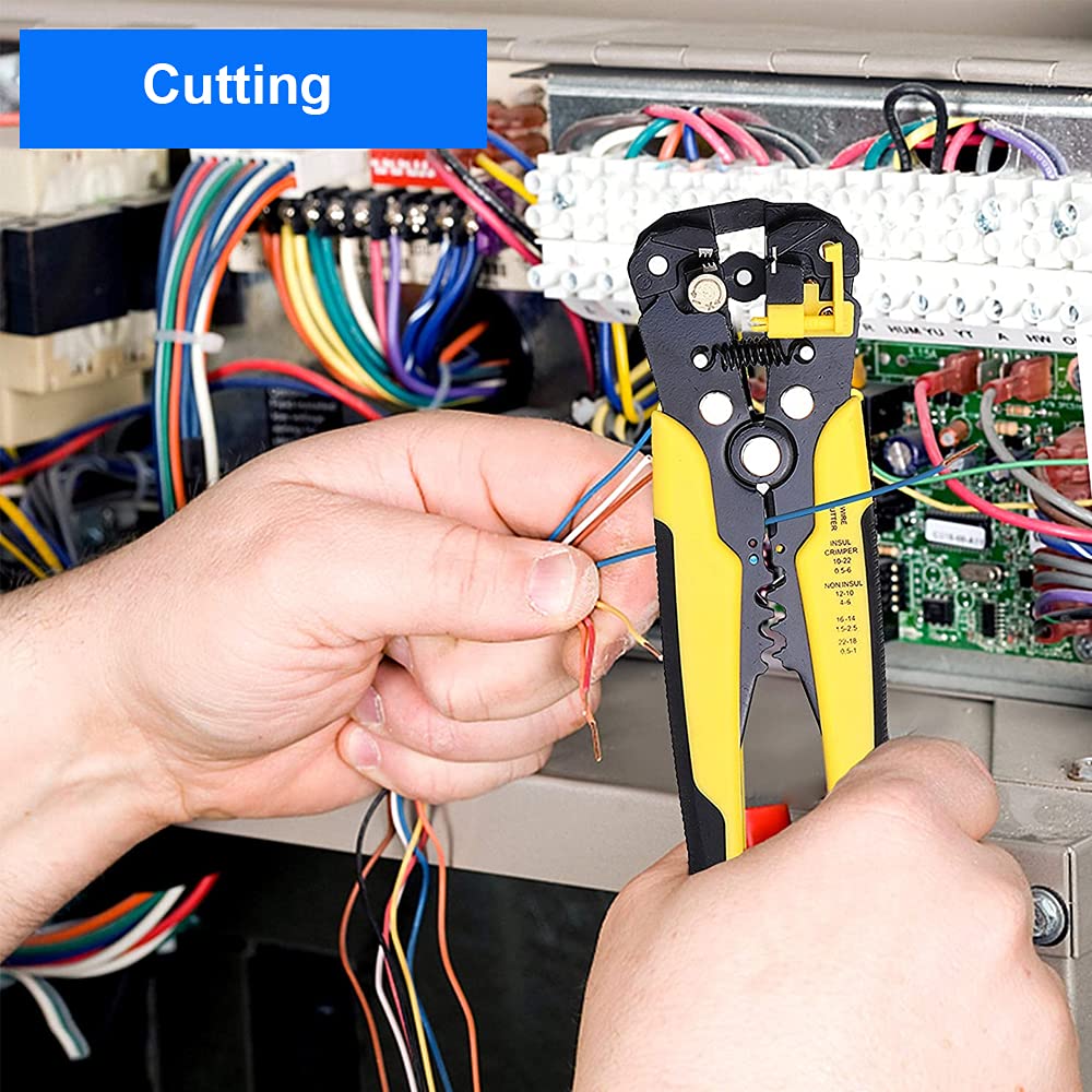 MMOBIEL Otomatik kablo sıyırıcı, sıkıştırıcı kesici profesyonel pense, 10-24 AWG 0,2-6,0 mm² kendinden ayarlamalı çok fonksiyonlu el aleti