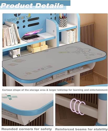 Miniatura 3 de Kids' Table Chair Sets, Kids' Desks Chair, Children Study Desk Writing Table Computer Workstation With Large Storage Drawer And Bookshelf, Height