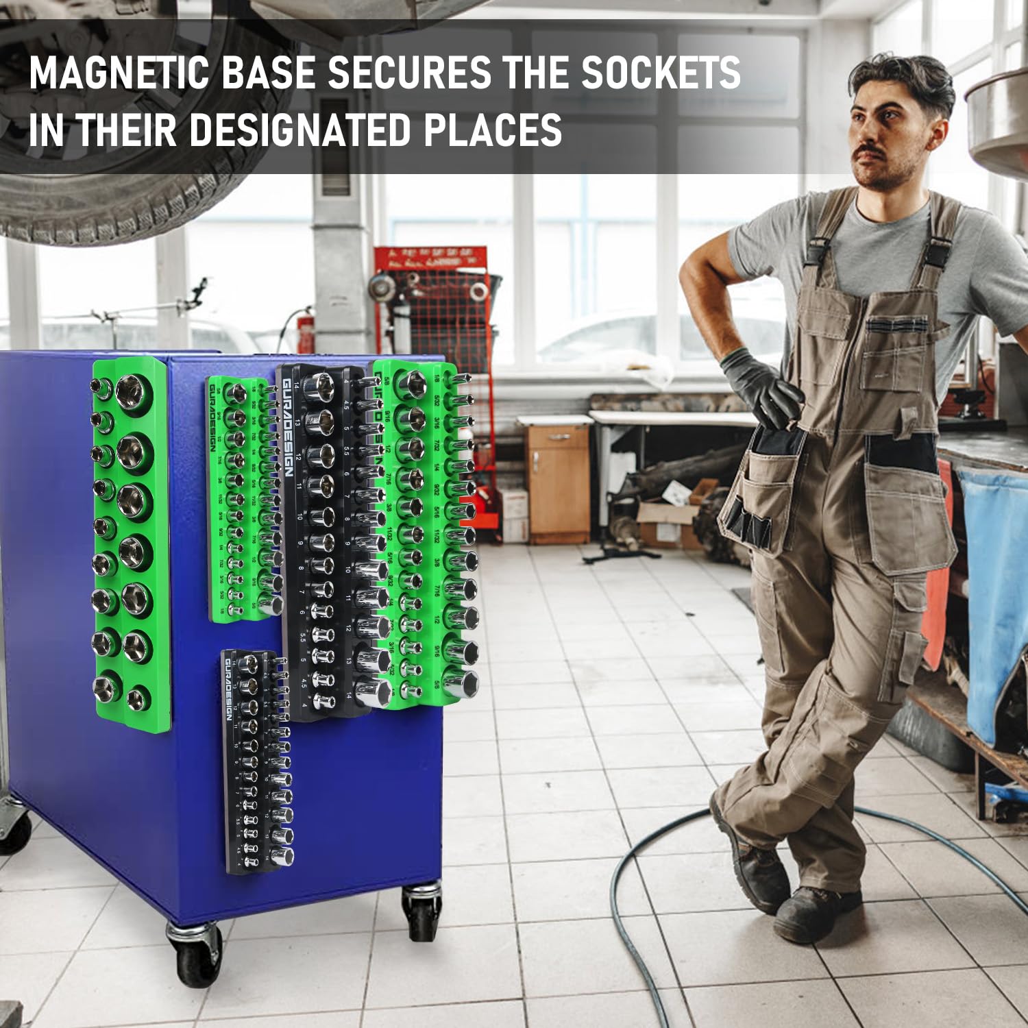 Set di 8 organizer magnetici per prese, supporto magnetico per prese da 1/4", 3/8", 1/2", contiene 171 vassoi magnetici.