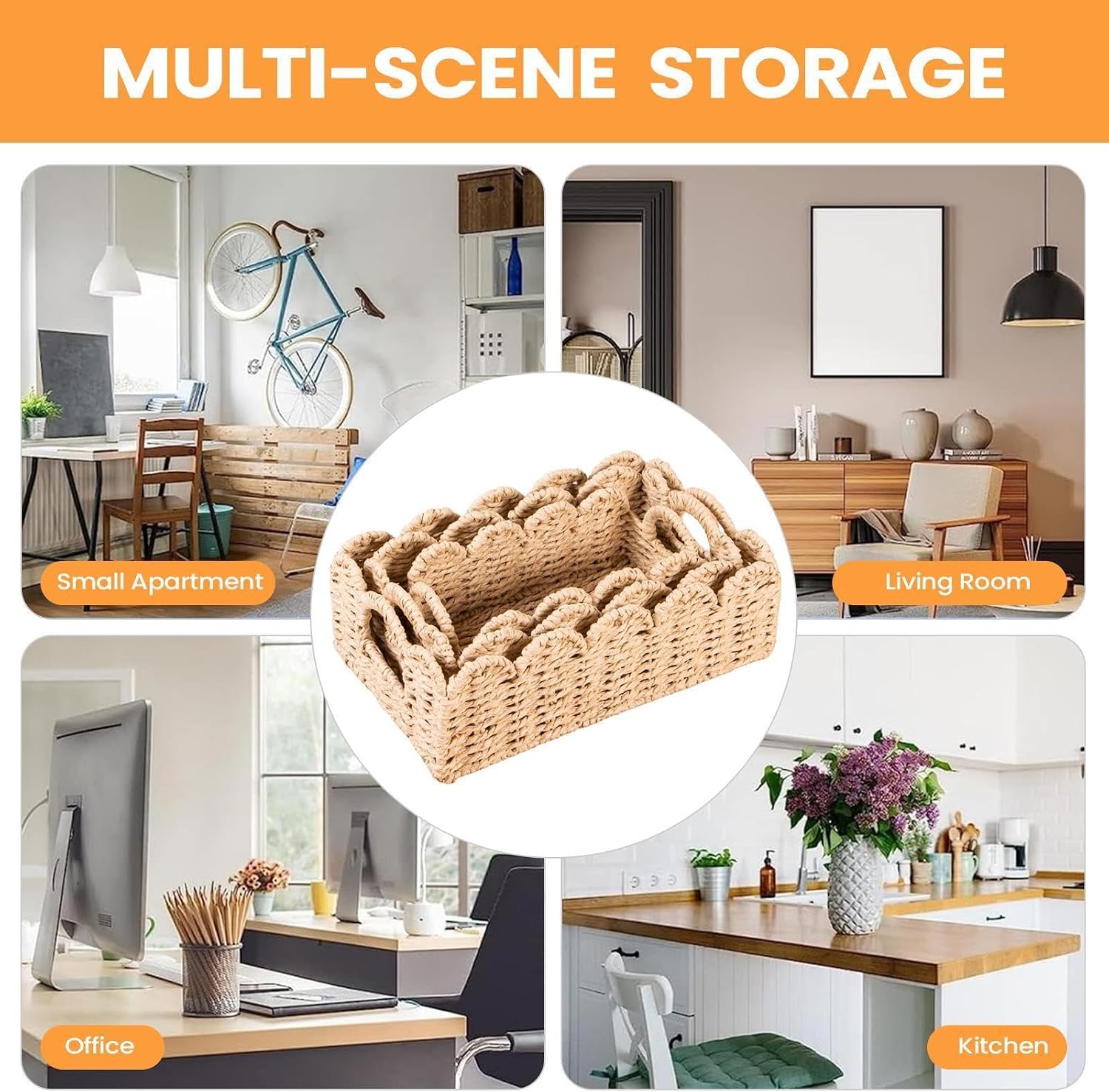 Decorative Macrame Organizer - Toilet Paper Basket 3 Piece Woven Set Holder