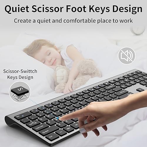 Miniatura 4 de Teclado y mouse inalámbricos recargables, teclado compacto delgado inalámbrico de 2.4 G y mouse ergonómico silencioso para computadora con botón