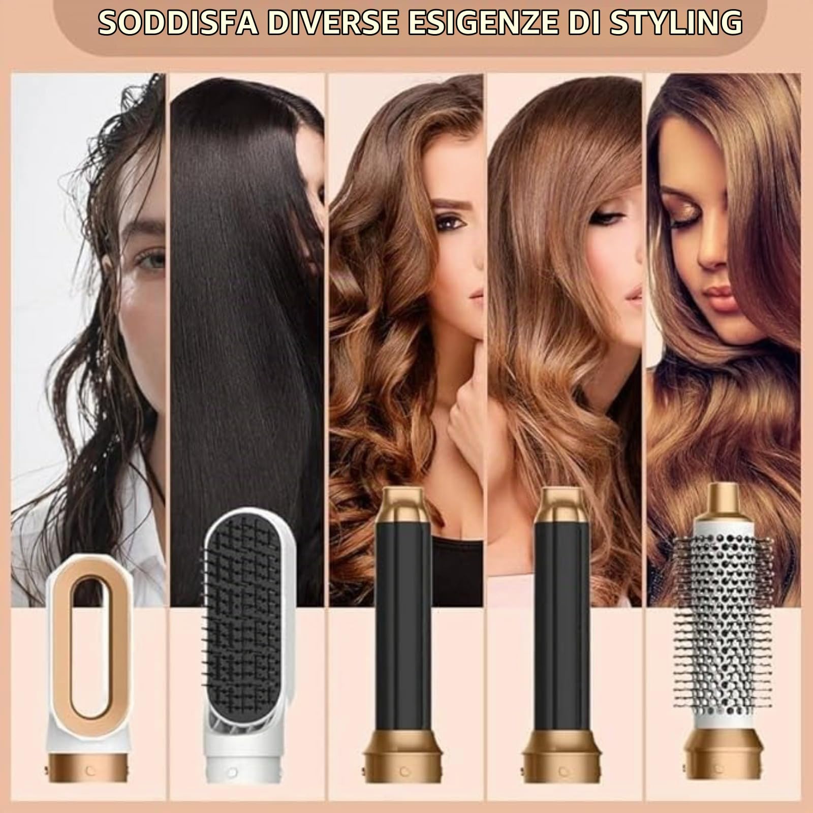 Multistyler 5 in 1, 1000W Spazzola Asciugacapelli Multifunzione, Spazzola Asciugacapelli Rotante Lisciante for Capelli, Air Styler Set for Capelli Ricci, Lisciante, Asciugare