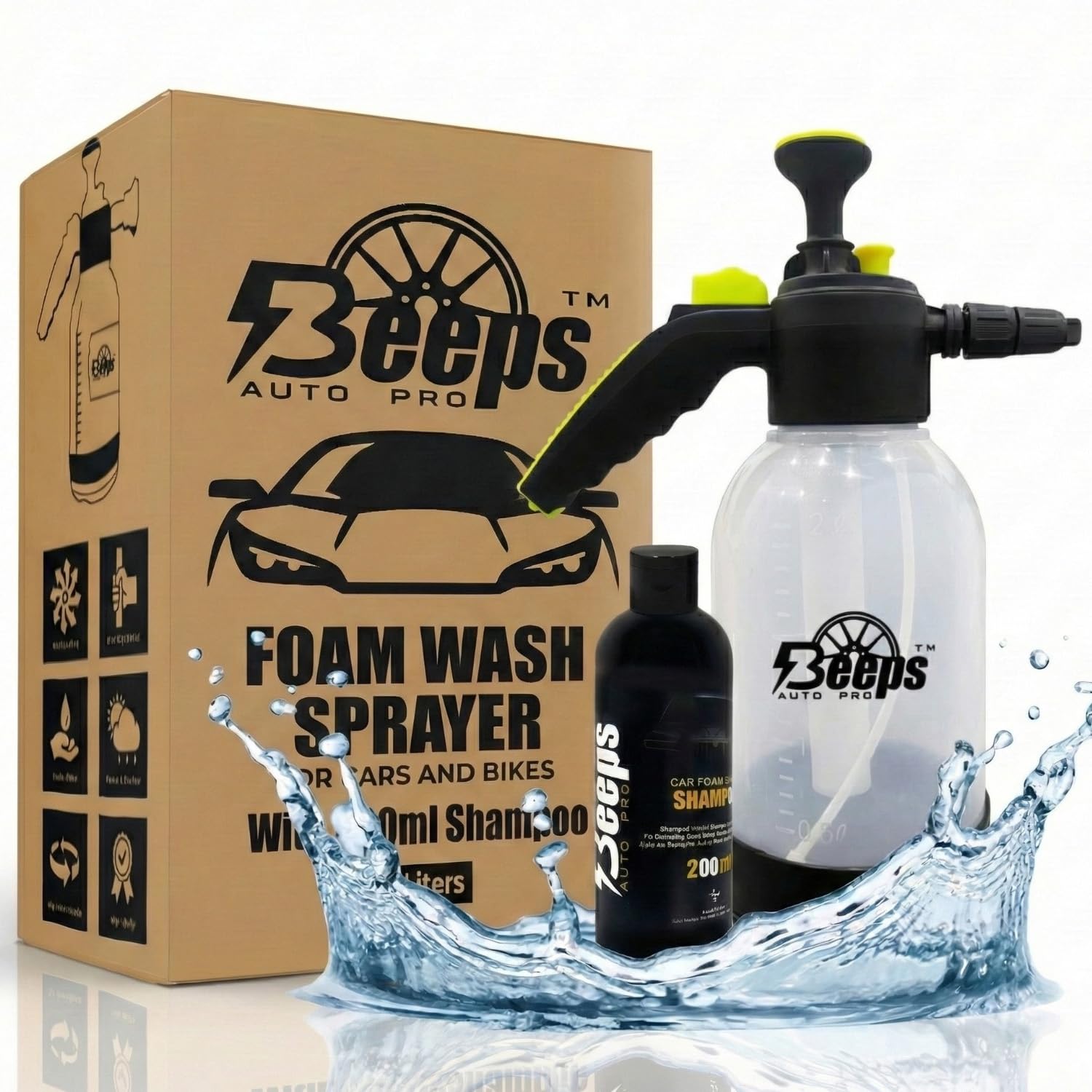 Beeps Auto Pro Car Cleaning Kit – 200ML Premium Car Shampoo with Foam Sprayer for Complete Auto Detailing & Car Care Solution