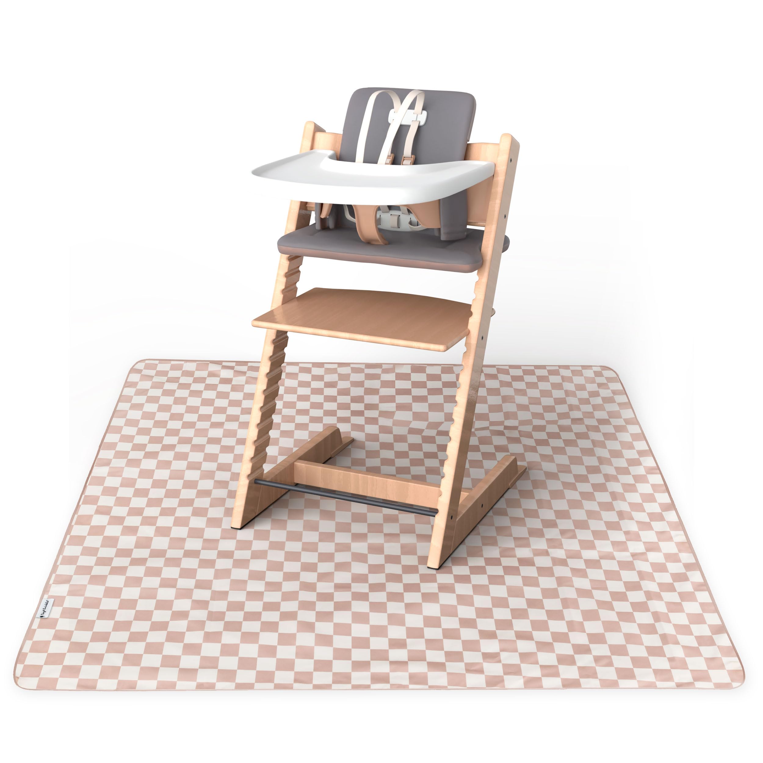 Tiny Twinkle Mess-Proof Splat Mats for Under high Chairs or Table Cover Art Projects for Baby and Toddler - Waterproof, Washable Floor or Table Splash mat 51" x 51" (Brown Checkers)